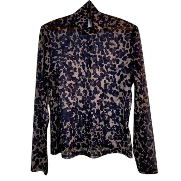 NWOT & OTHER STORIES High Neck Sheer Mesh Leopard Animal Print Top Medium - Picture 3 of 11